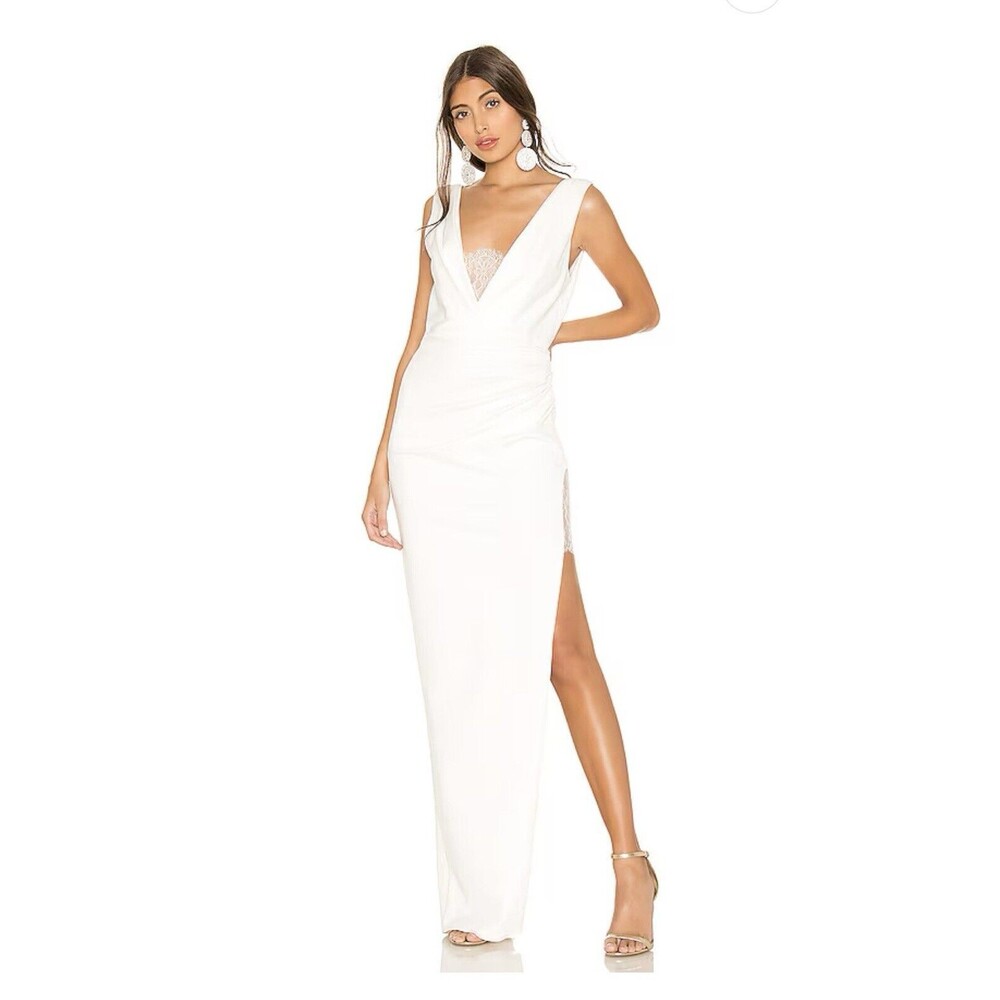 Elegant White V-Neck Evening Gown by